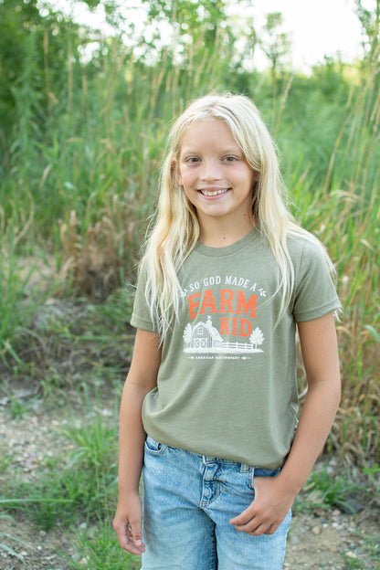 Fall 'So God Made a Farm Kid' Toddler/Youth T-Shirt - Olive