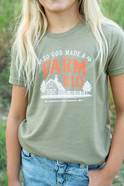 Fall 'So God Made a Farm Kid' Toddler/Youth T-Shirt - Olive