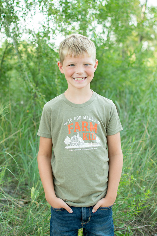 Fall 'So God Made a Farm Kid' Toddler/Youth T-Shirt - Olive