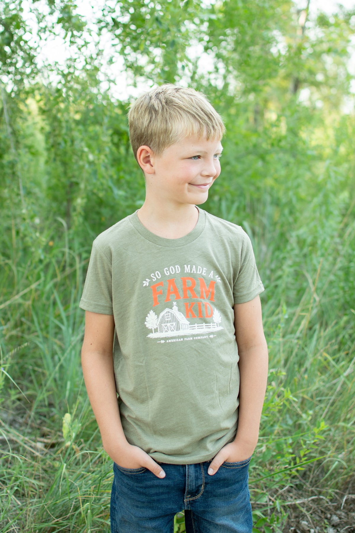 Fall 'So God Made a Farm Kid' Toddler/Youth T-Shirt - Olive