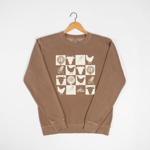 Farm Checkers Washed Brown Crewneck