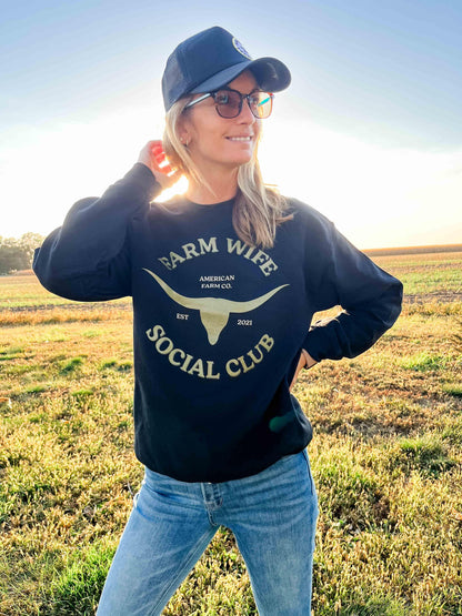 Farm Wife Social Club Black Crewneck - American Farm Company