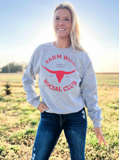 Farm Wife Social Club Grey Crewneck - American Farm Company