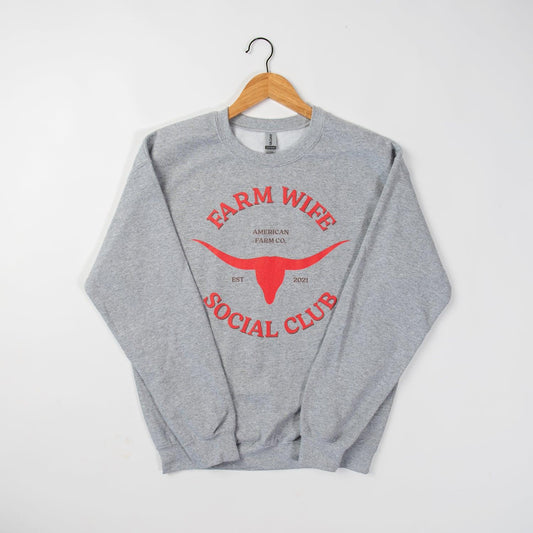 Farm Wife Social Club Grey Crewneck - American Farm Company