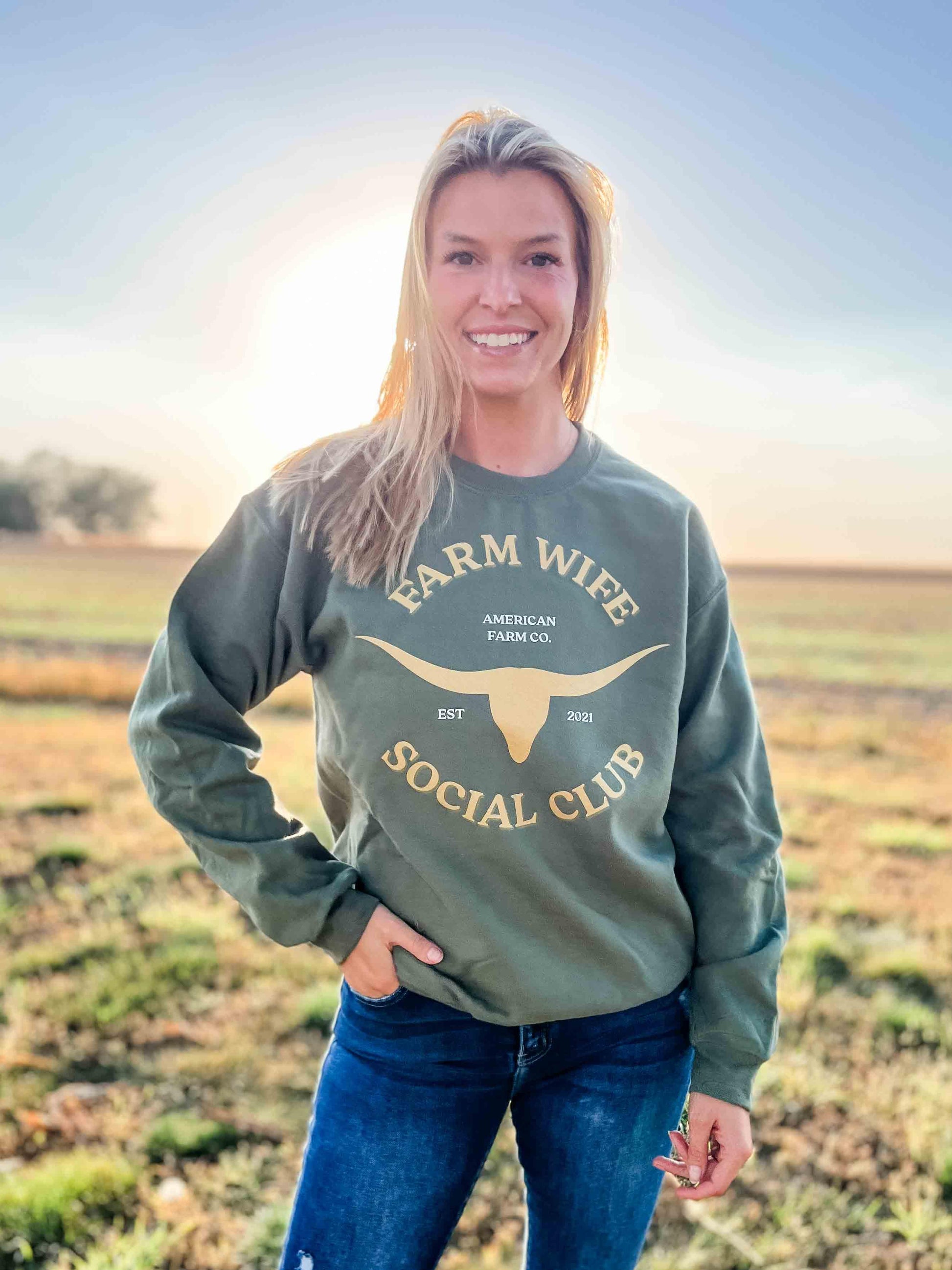 Farm Wife Social Club Olive Crewneck - American Farm Company