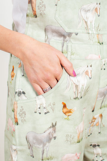 Farm Animals Print Shortalls