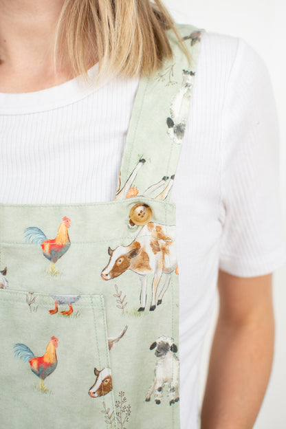 Farm Animals Print Shortalls