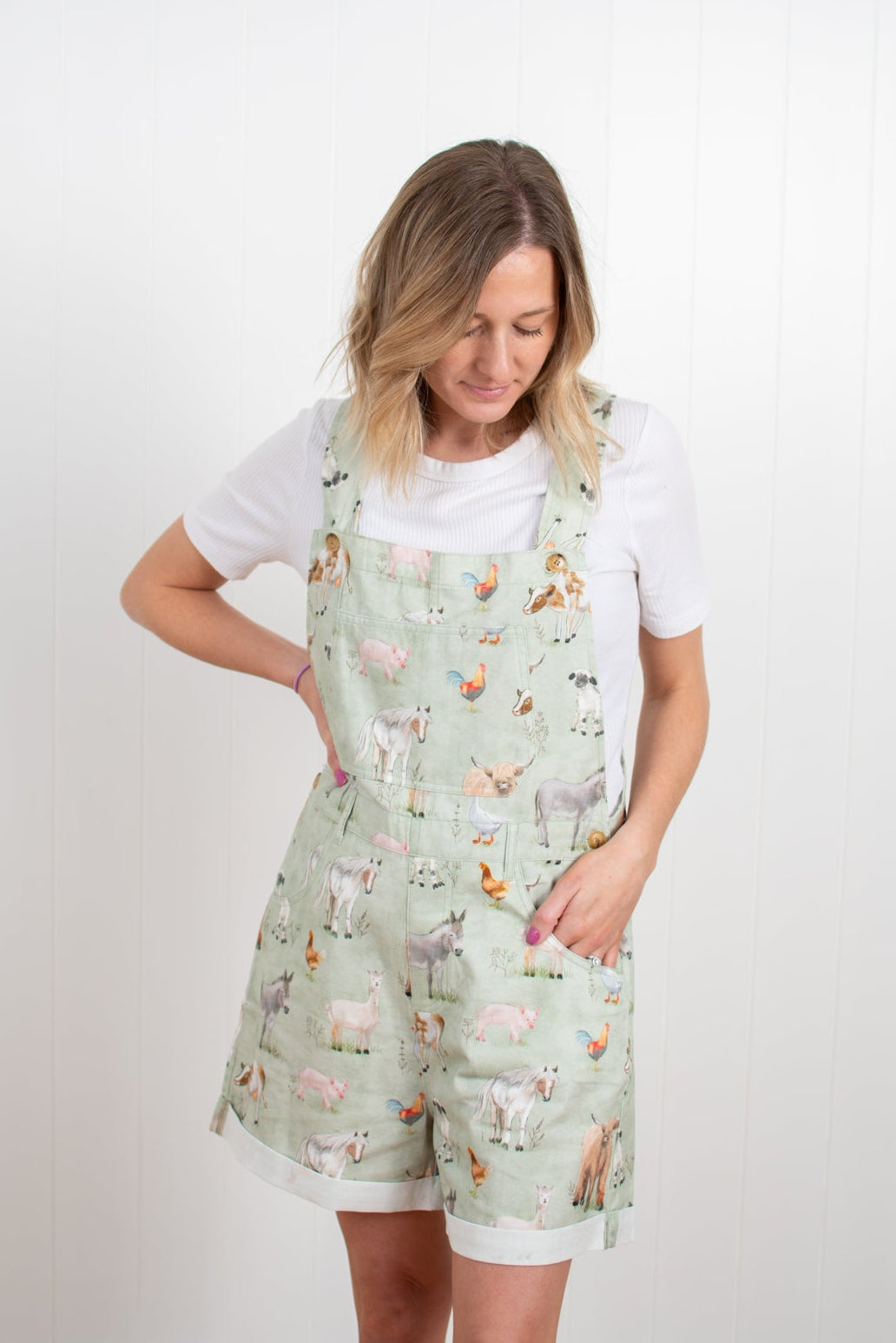Farm Animals Print Shortalls