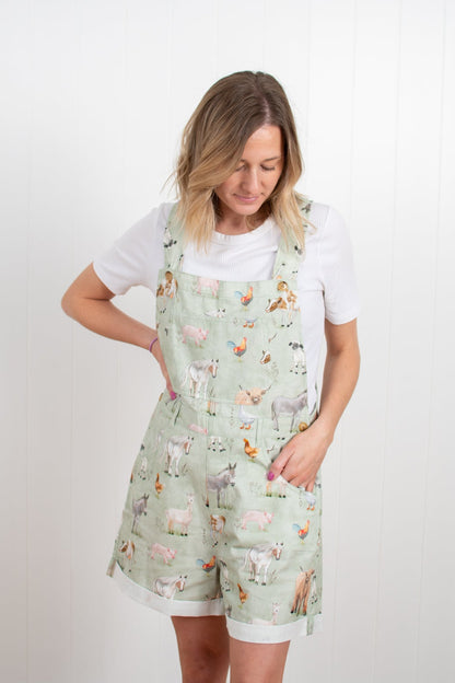 Farm Animals Print Shortalls