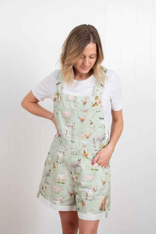 Farm Animals Print Shortalls