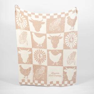 Farm Checkers Tan Luxe Throw Blanket