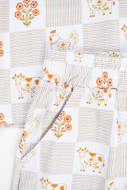 Farm Folk Floral Adult 2-Piece Cotton Pajama Short Set *Preorder*