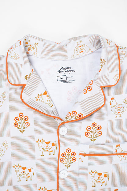Farm Folk Floral Adult 2-Piece Cotton Pajama Short Set *Preorder*