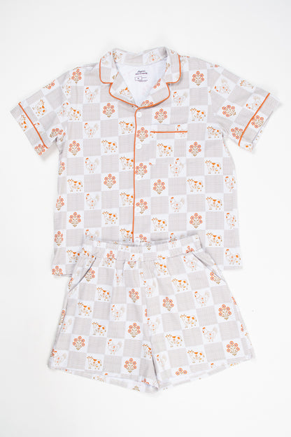 Farm Folk Floral Adult 2-Piece Cotton Pajama Short Set *Preorder*