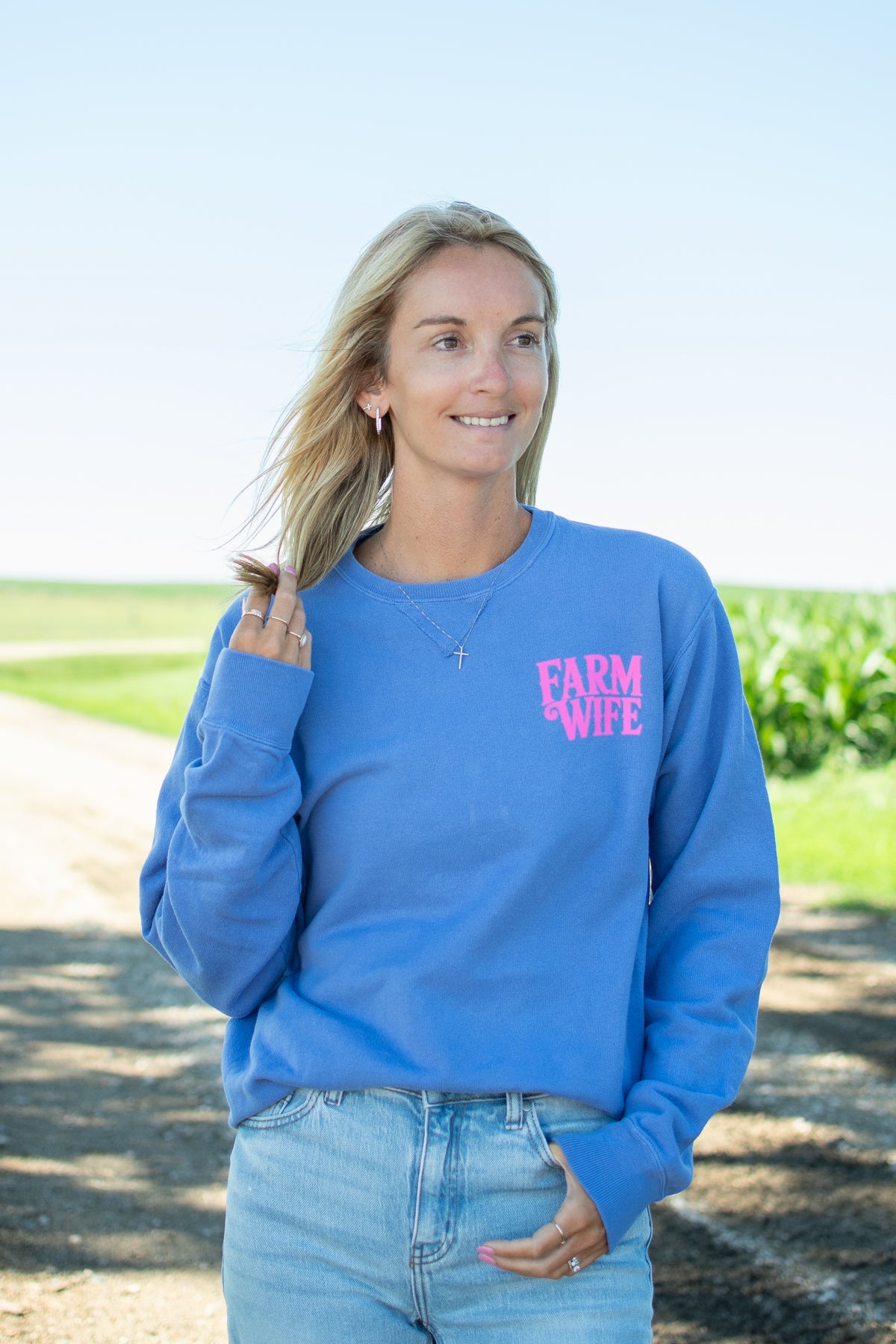 'Farm Wife - He Farms. I Do Everything Else.' Crewneck