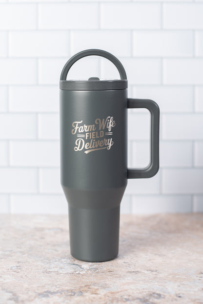 'Farm Wife Field Delivery' 40oz Water Tank Tumbler - Charcoal