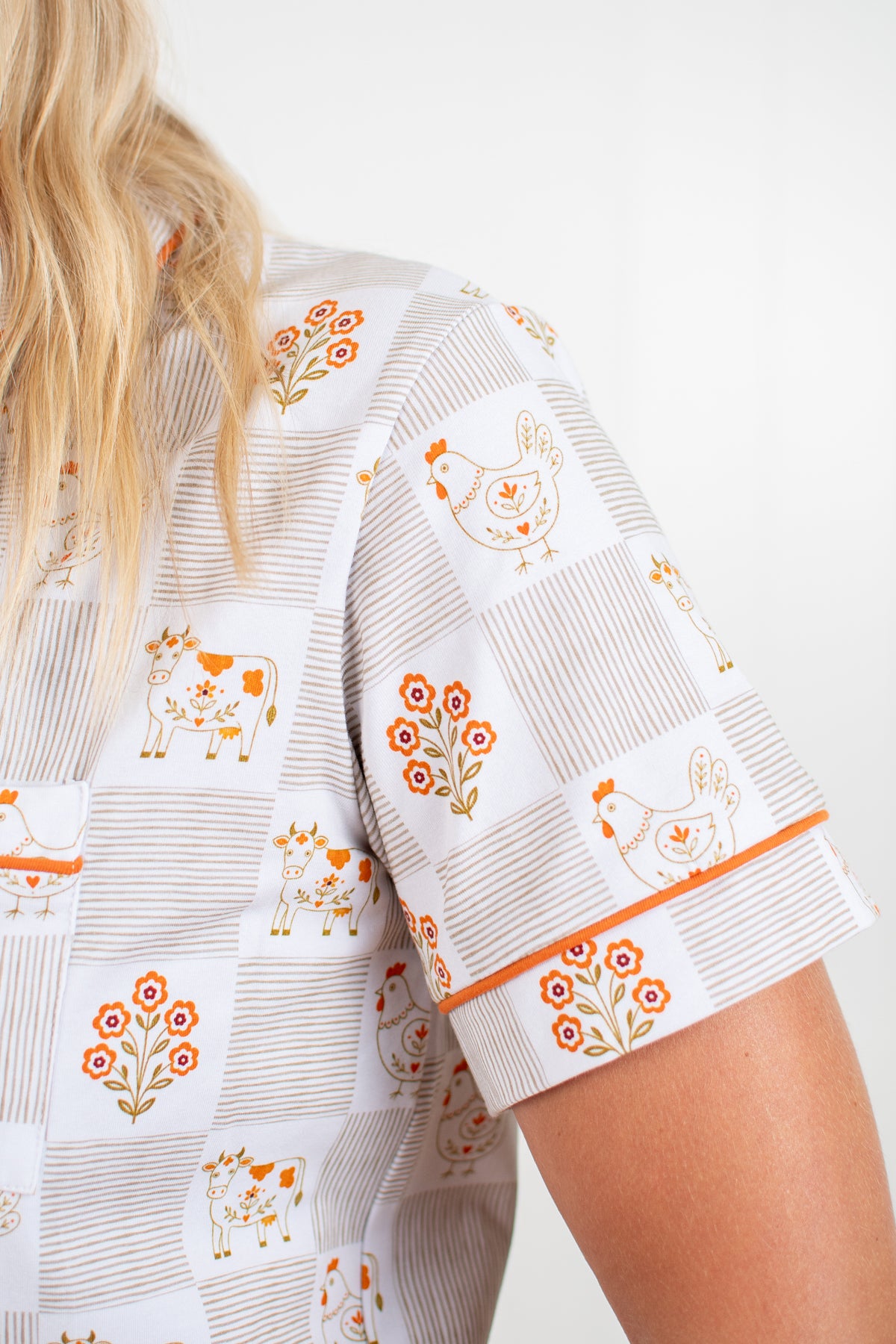 Farm Folk Floral Adult 2-Piece Cotton Pajama Short Set *Preorder*