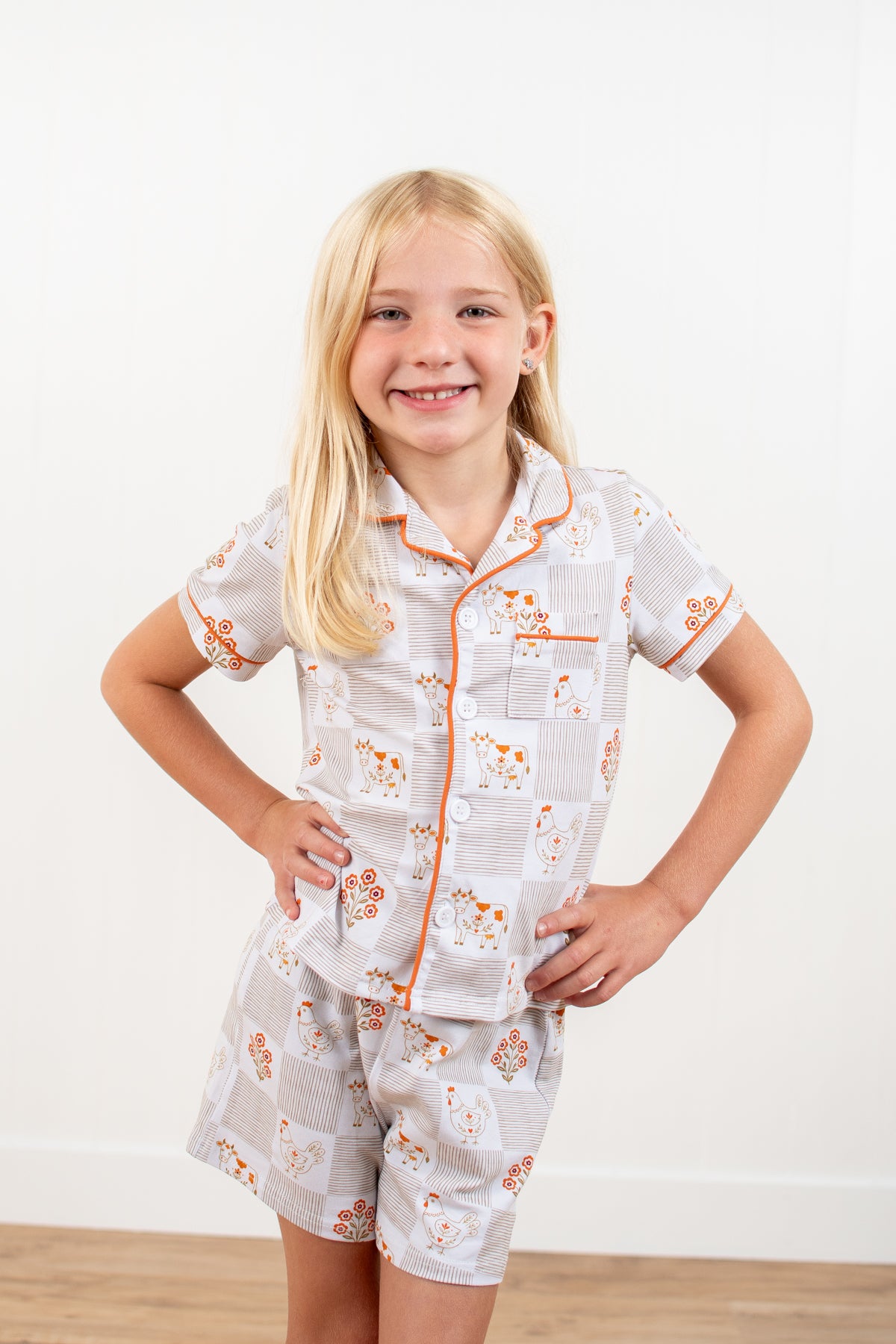Farm Folk Floral Toddler/Youth Cotton Pajama Short Set *Preorder*