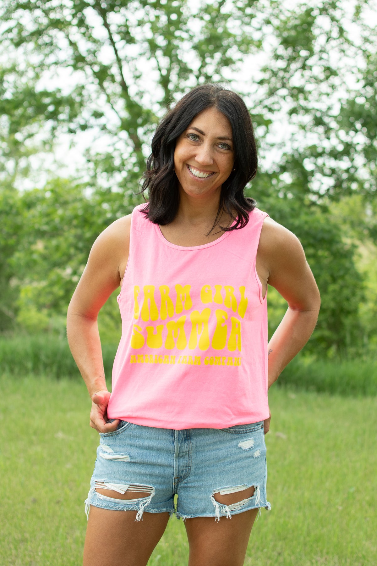 Farm Girl Summer' Neon Pink Tank Top