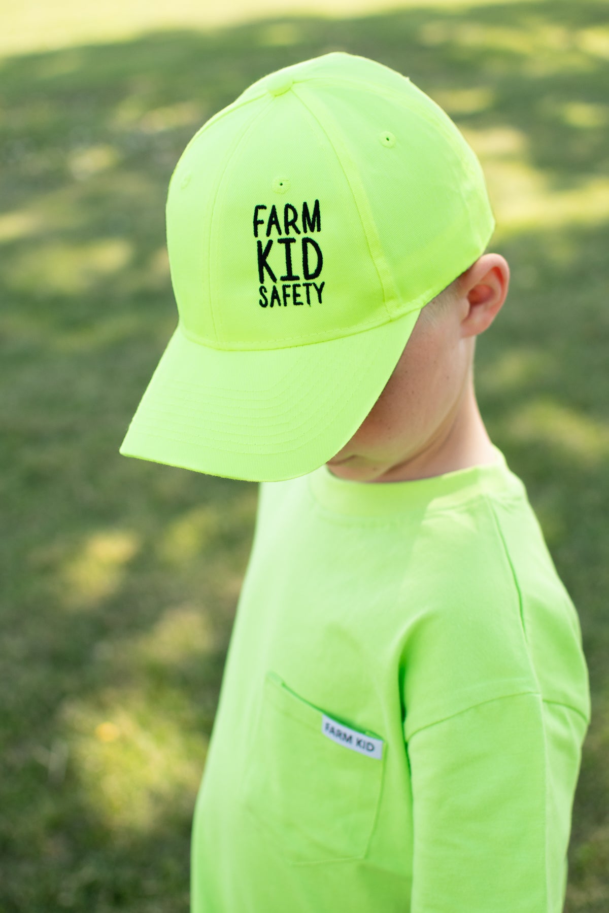 'Farm Kid Safety' Embroidered Neon Yellow Youth Hat