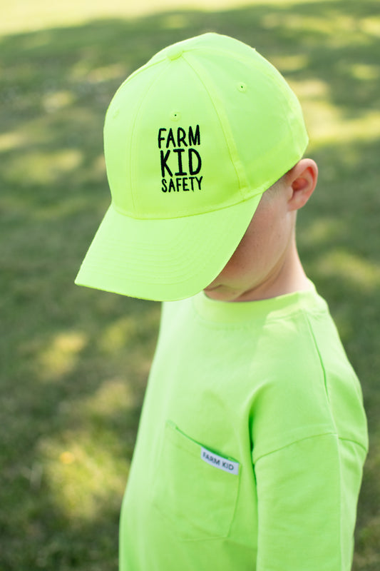 'Farm Kid Safety' Embroidered Neon Yellow Youth Hat