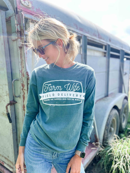 ‘Farm Wife Field Delivery’ Emerald Long Sleeve - American Farm Company