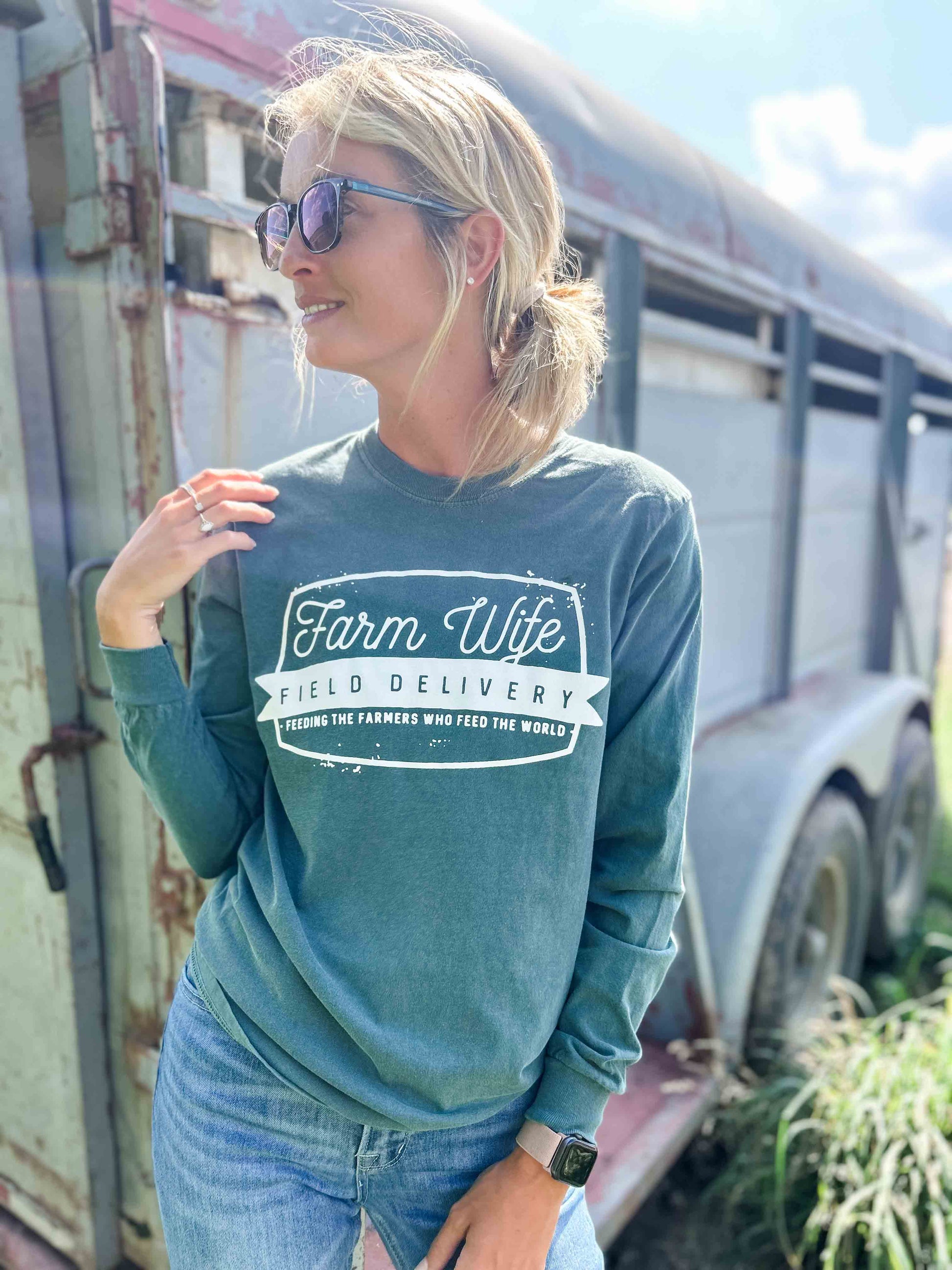 ‘Farm Wife Field Delivery’ Emerald Long Sleeve - American Farm Company