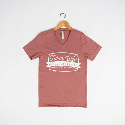 Farm Wife Field Delivery Mauve V-Neck - American Farm Company