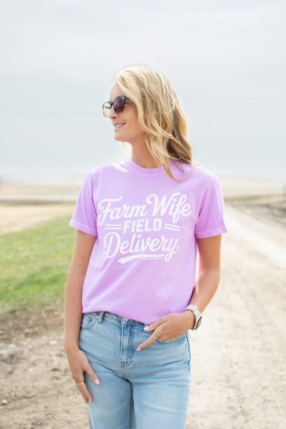 Farm Wife Field Delivery' Neon Purple Tee