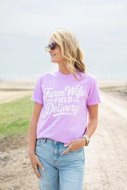 Farm Wife Field Delivery' Neon Purple Tee