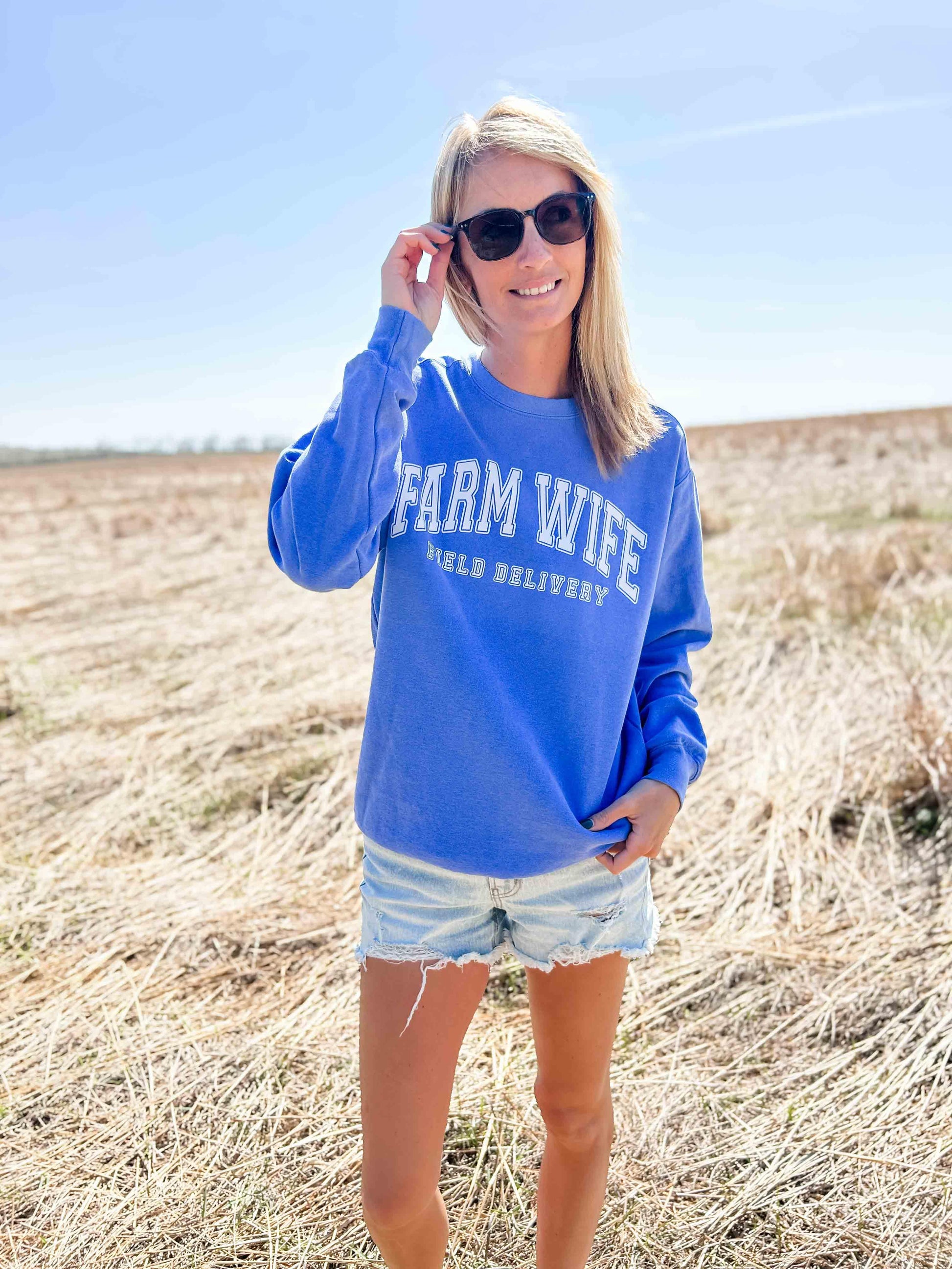 Farm Wife Field Delivery University Blue Crewneck - American Farm Company