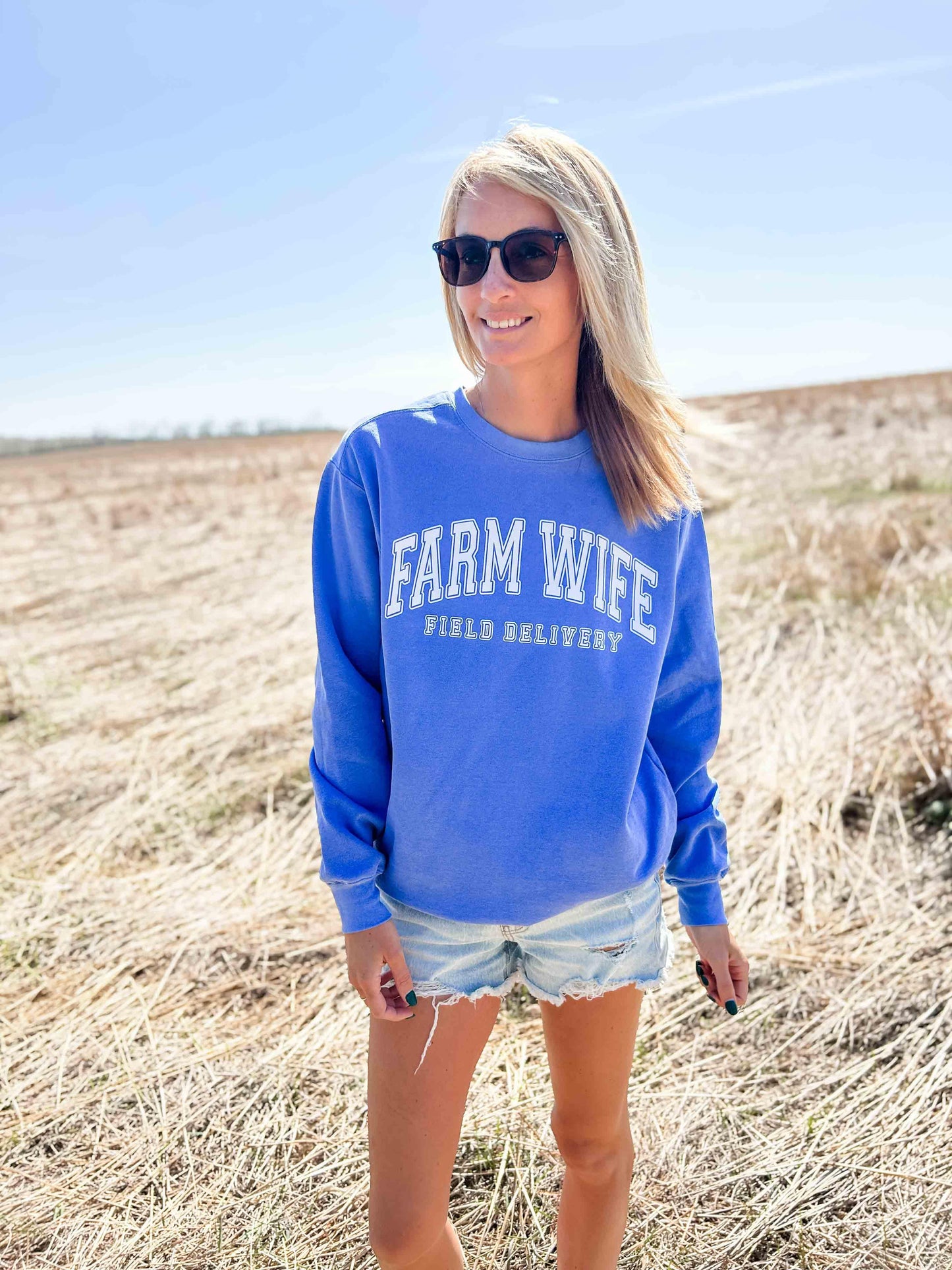 Farm Wife Field Delivery University Blue Crewneck - American Farm Company