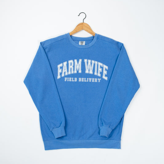 Farm Wife Field Delivery University Blue Crewneck