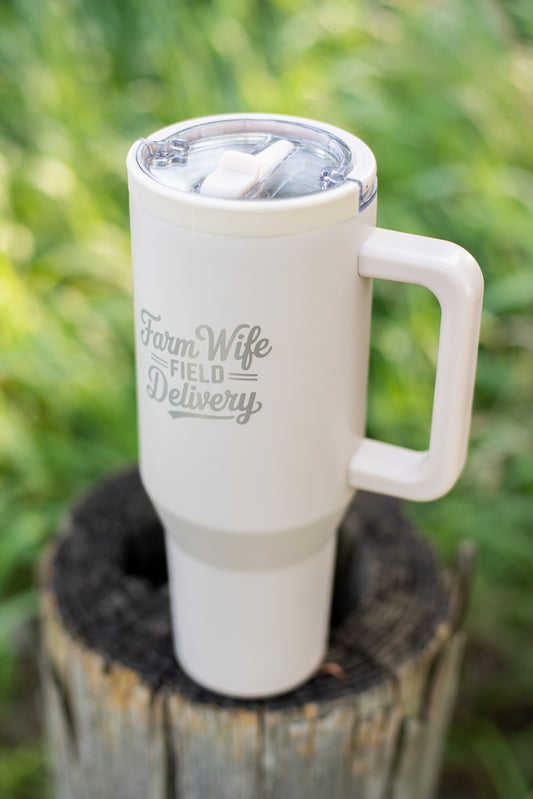 'Farm Wife Field Delivery' 40oz Water Tank Tumbler - Cream