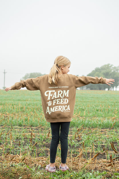 'Farm to Feed America’ Brown Youth Crewneck