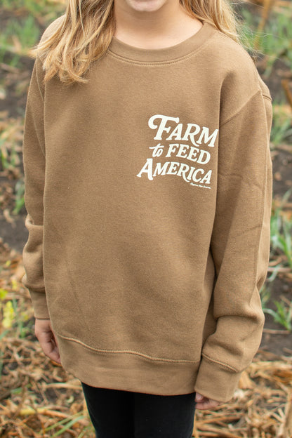 'Farm to Feed America’ Brown Youth Crewneck