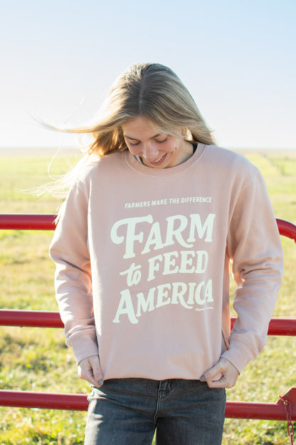 'Farm to Feed America' Dusty Pink Crewneck