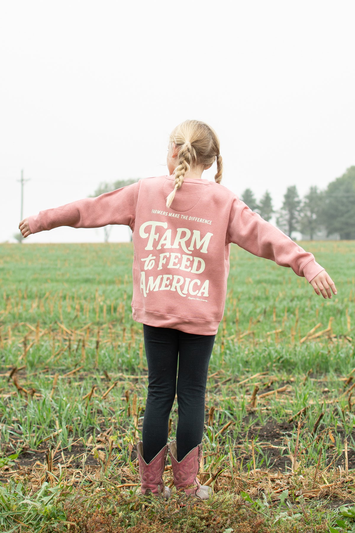 'Farm to Feed America’ Pink Youth Crewneck