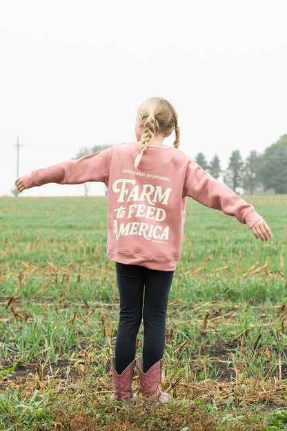 'Farm to Feed America’ Pink Youth Crewneck