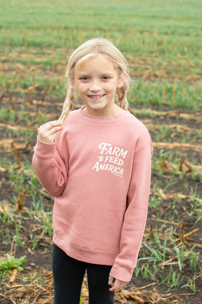 'Farm to Feed America’ Pink Youth Crewneck