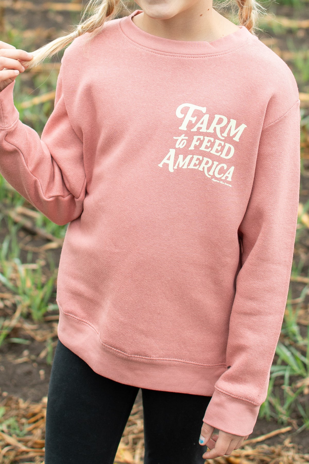 'Farm to Feed America’ Pink Youth Crewneck