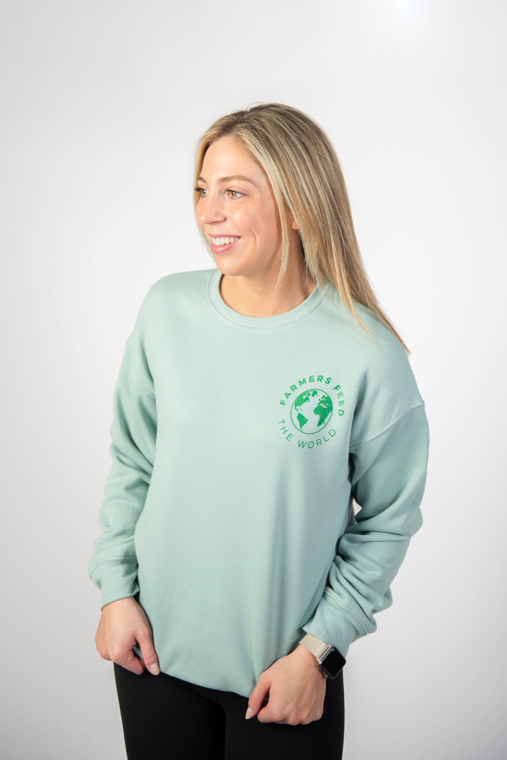 Farmers Feed the World Dusty Blue Crewneck