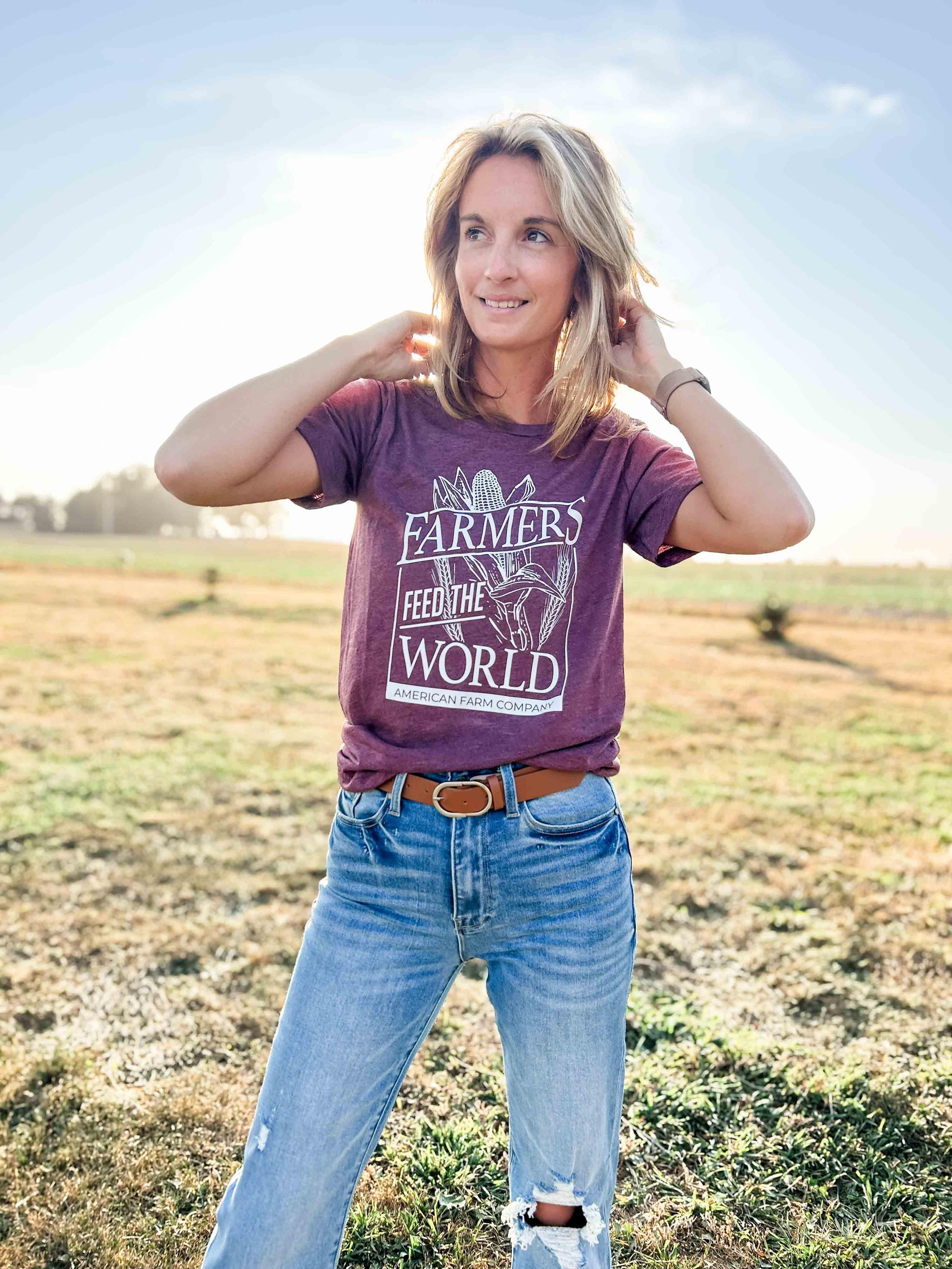 Farmers Feed the World Maroon Tee - American Farm Company