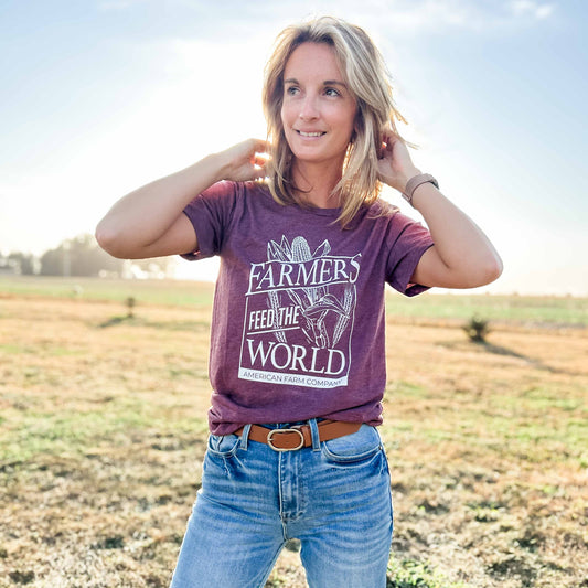 Farmers Feed the World Maroon Tee