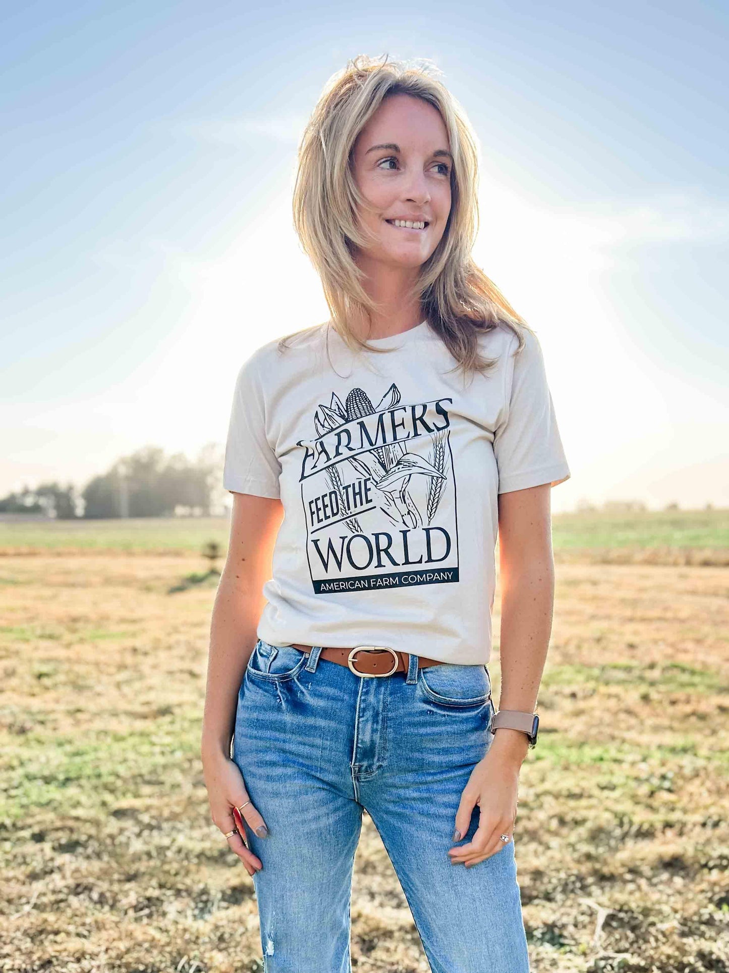 Farmers Feed the World Tan Tee - American Farm Company