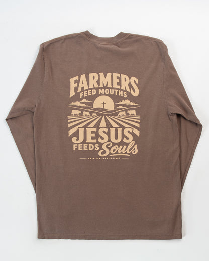 'Farmers Feed Mouths - Jesus Feeds Souls' Adult Long Sleeve