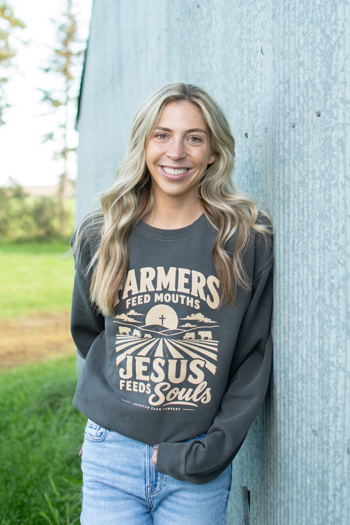 'Farmers Feed Mouths - Jesus Feeds Souls' Adult Crewneck