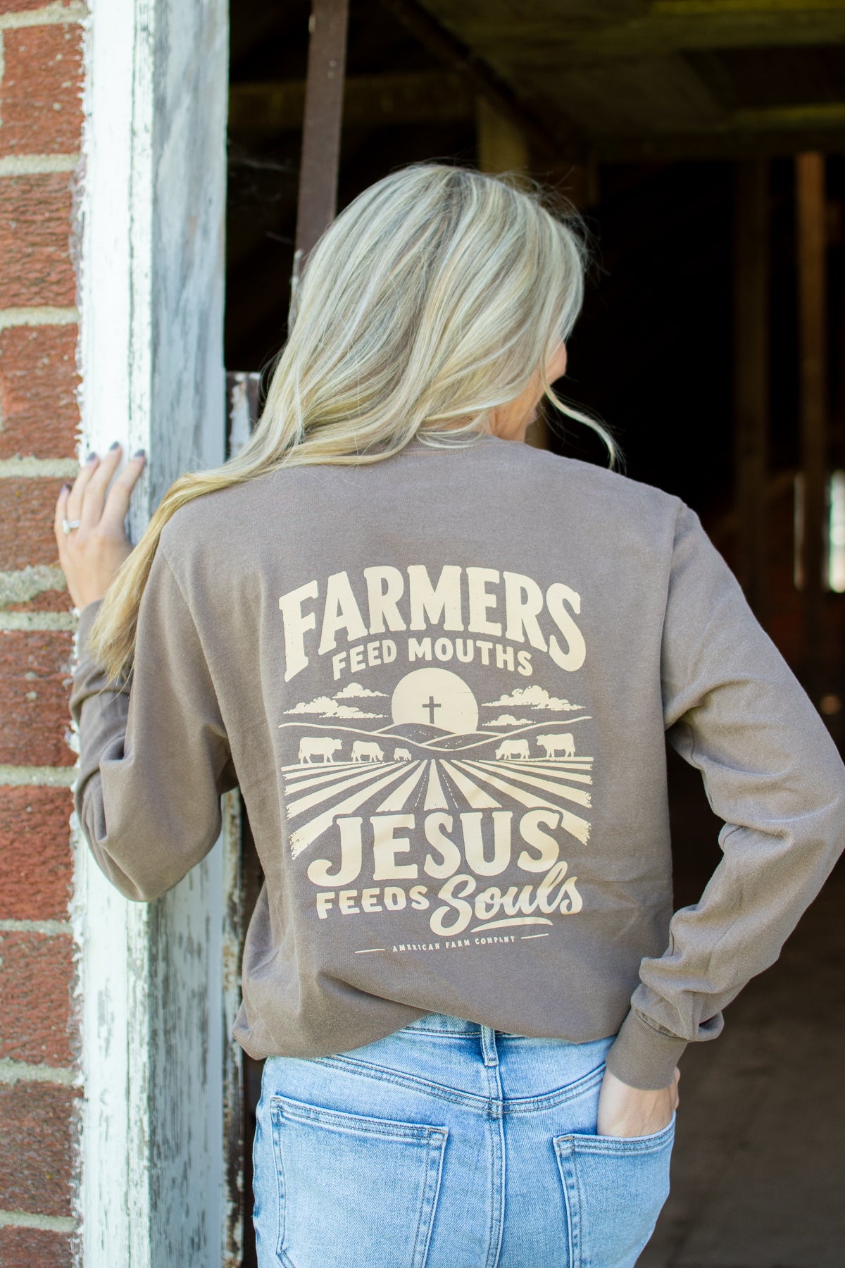 'Farmers Feed Mouths - Jesus Feeds Souls' Adult Long Sleeve