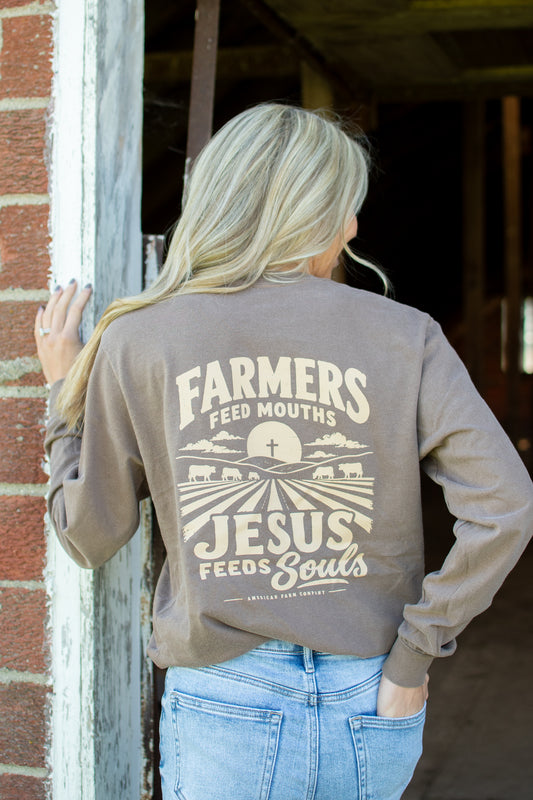 'Farmers Feed Mouths - Jesus Feeds Souls' Adult Long Sleeve