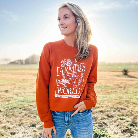 'Farmers Feed the World' Rust Crewneck - American Farm Company